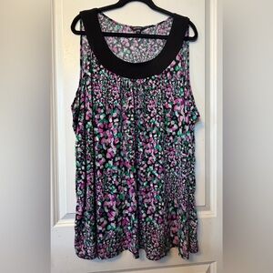 George 3X Black Scoop Neck Tank with Dark Pink and Green Dot Print